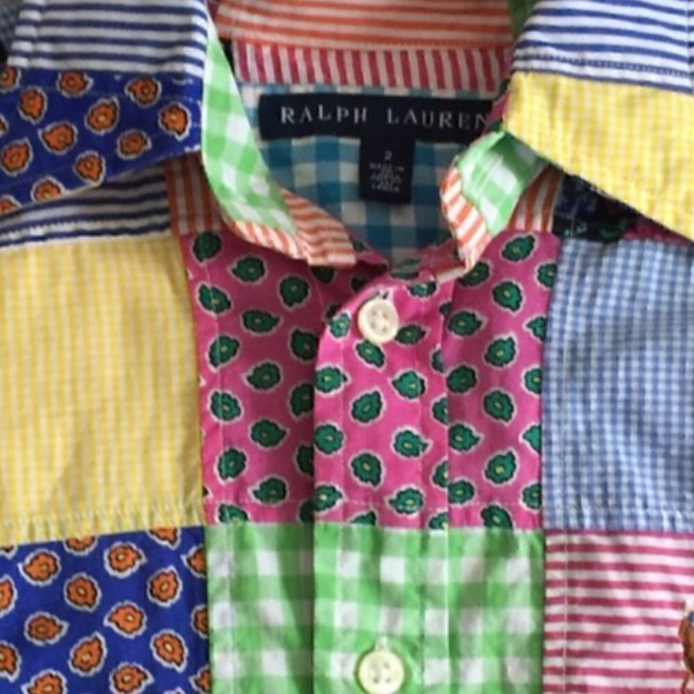 Ralph Lauren Classic Fit Multi Patchwork Cotton Poplin Button Up Shirt - Picture 13 of 16